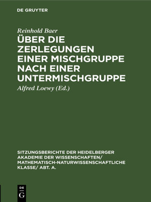 cover image of Über die Zerlegungen einer Mischgruppe nach einer Untermischgruppe